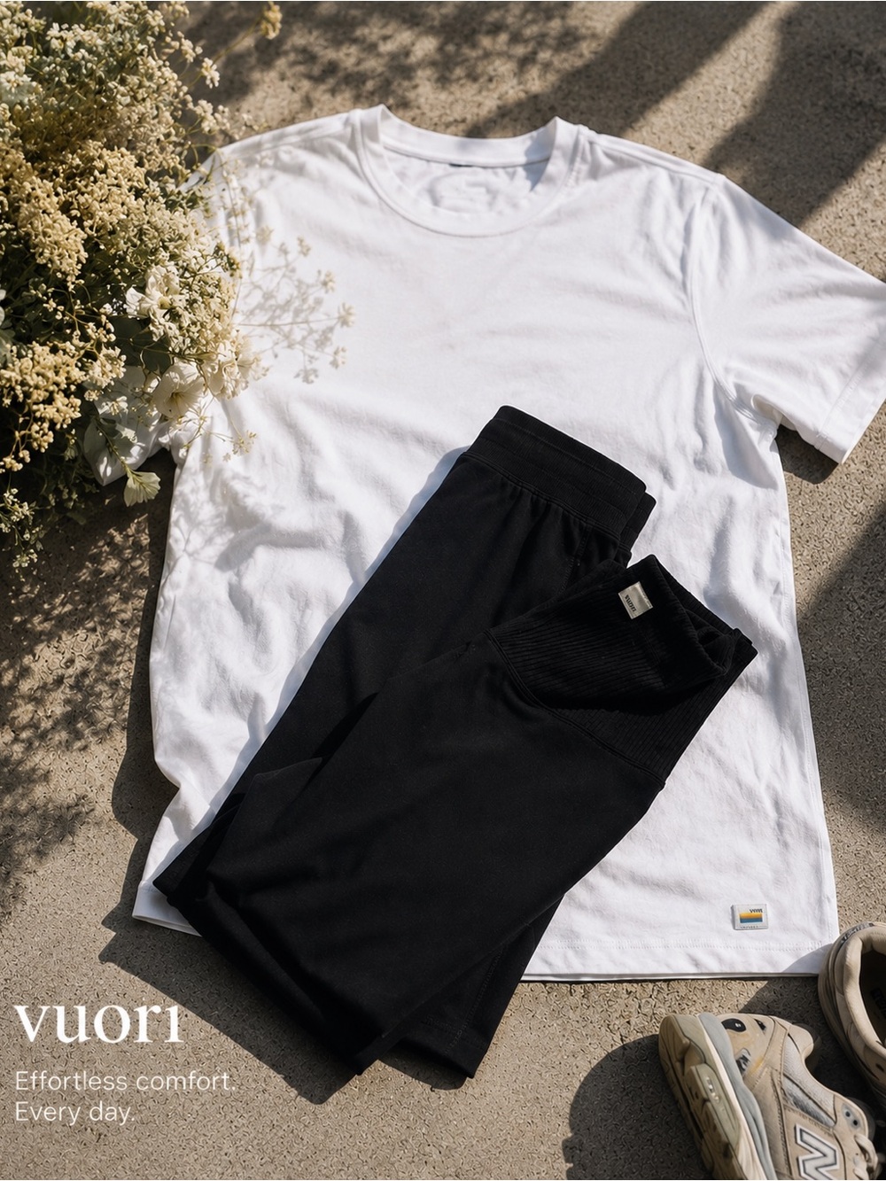 Vuori Athleisure Set – White Tee Medium & Black Rib Studio Leggings Small 🖤🤍